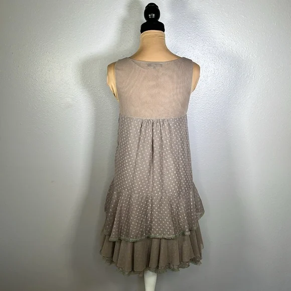 Gray rosette tiered ruffle mesh mini dress M fairycore coquette brunch soft girl - Picture 6 of 16
